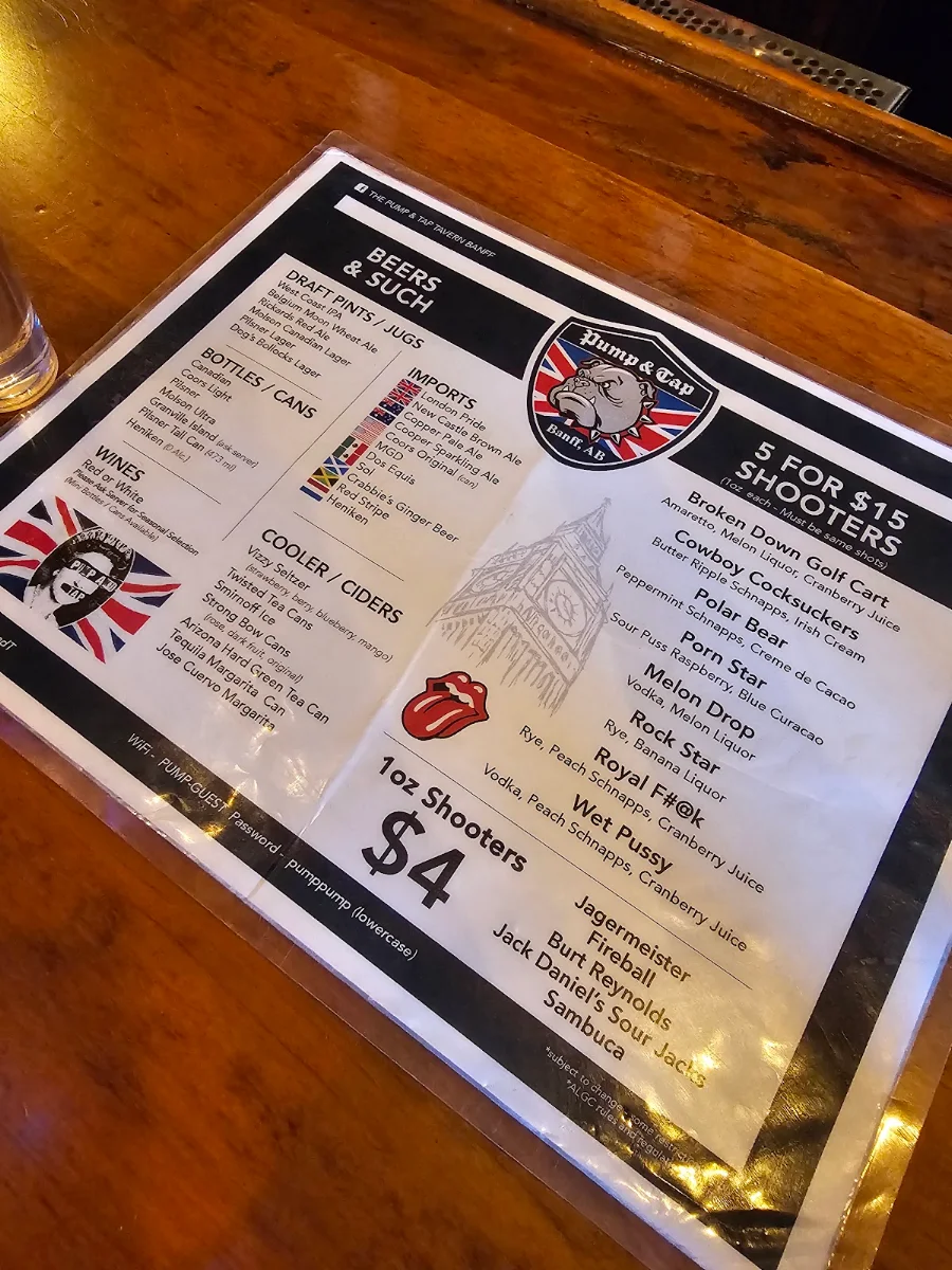 Menu, Pump & Tap Tavern