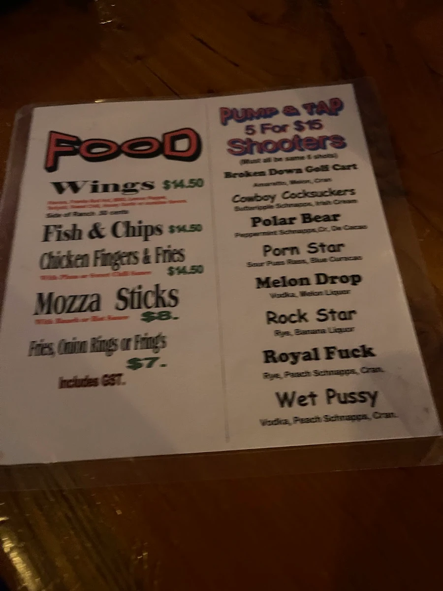 Menu, Pump & Tap Tavern
