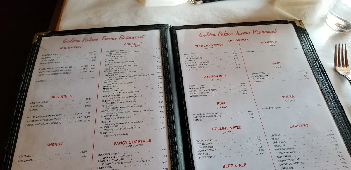 Menu, Golden Palace Restaurant