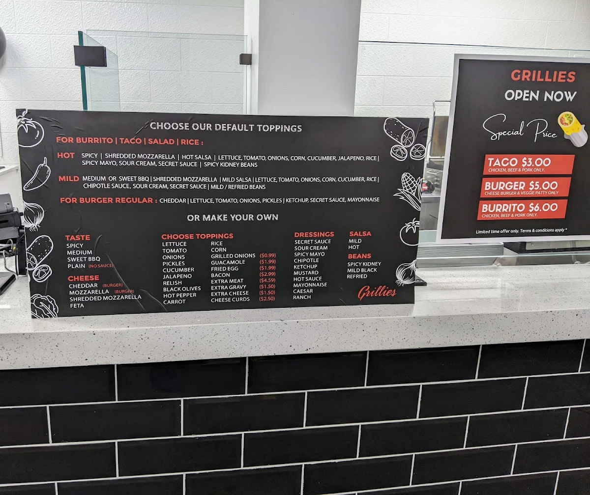 Menu, Grillies (King St. - Waterloo)