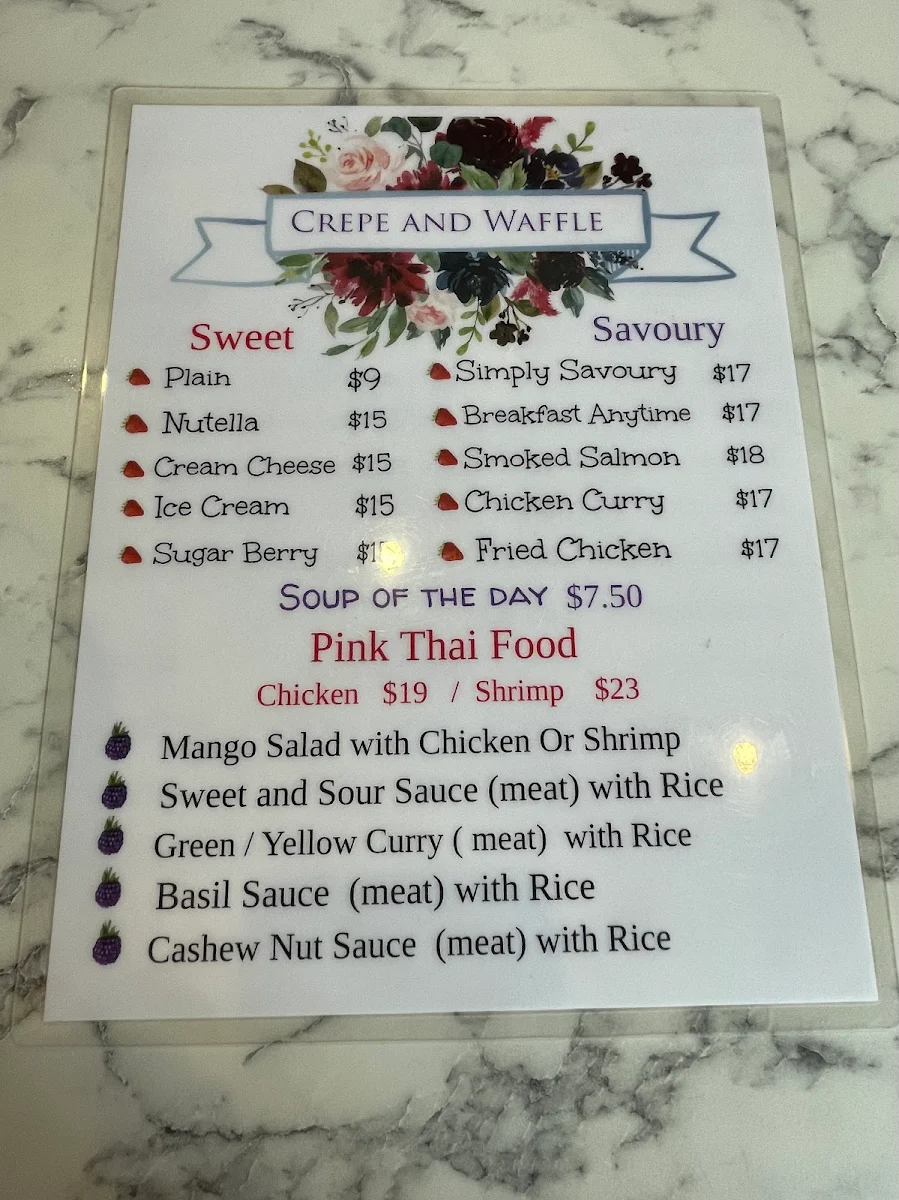 Menu, The Pink Cafe