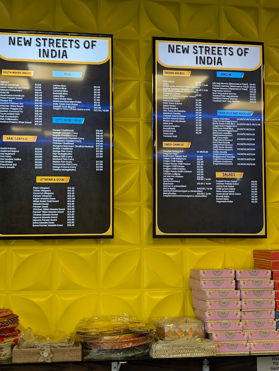 Menu, New Streets Of India