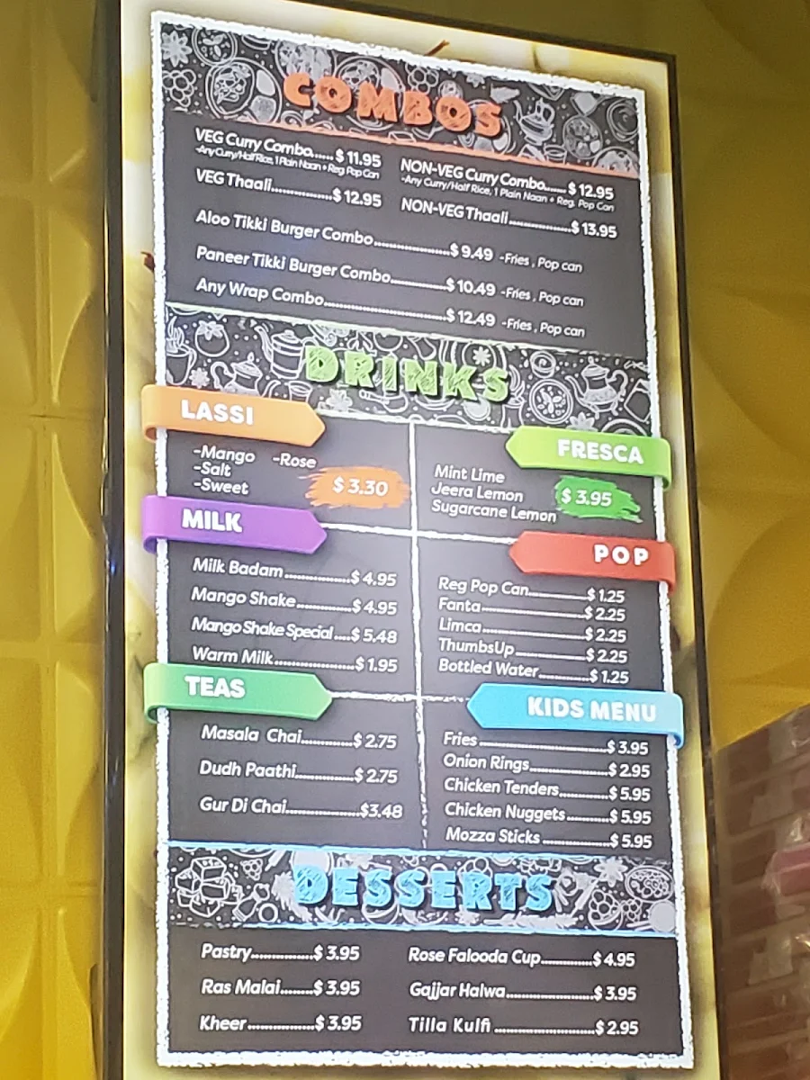 Menu, New Streets Of India