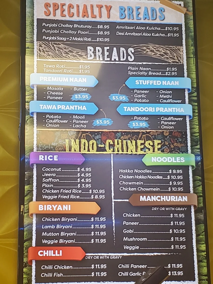 Menu, New Streets Of India