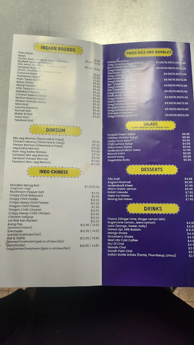 Menu, New Streets Of India