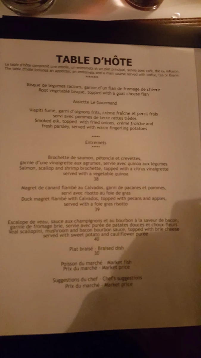 Menu, Restaurant Le Gourmand