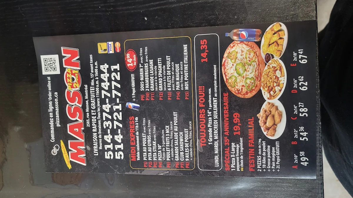 Menu, Pizza Masson