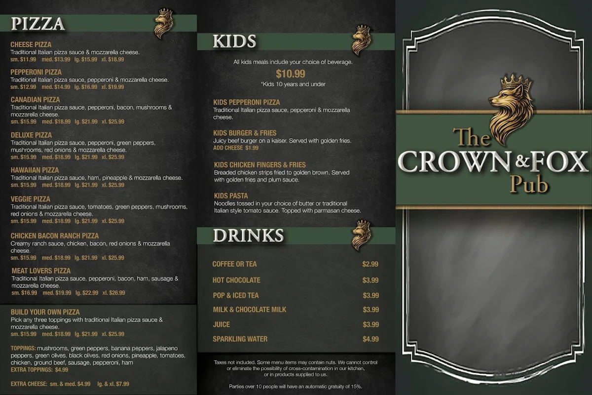 Menu, The Crown and Fox