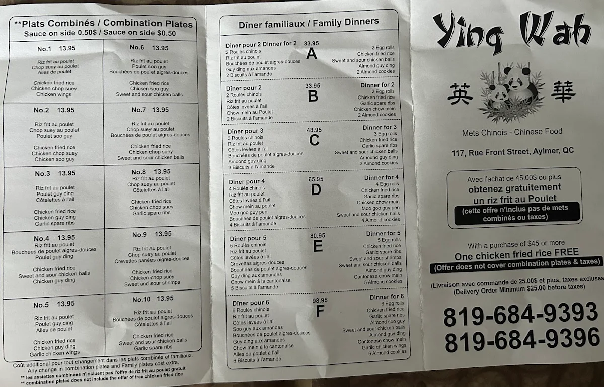 Menu, Ying Wah