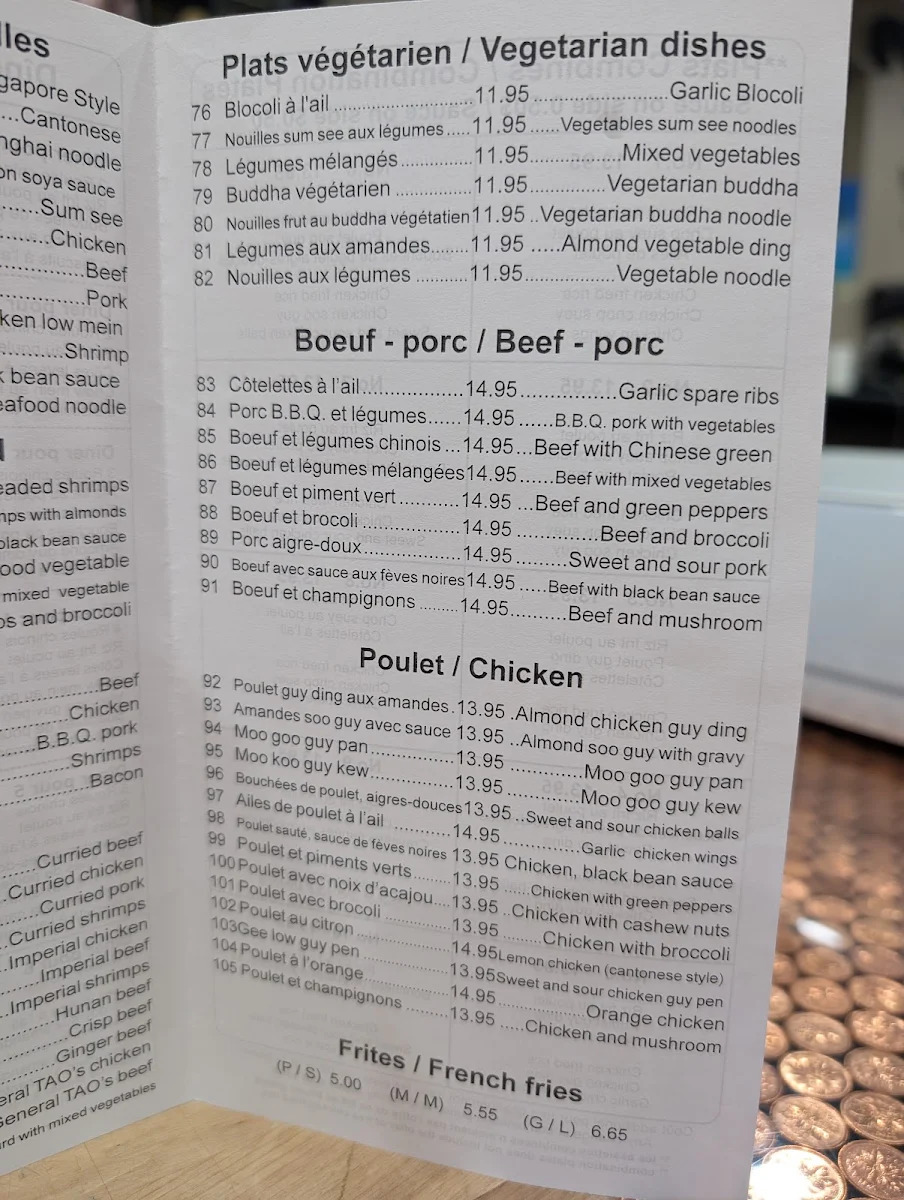 Menu, Ying Wah