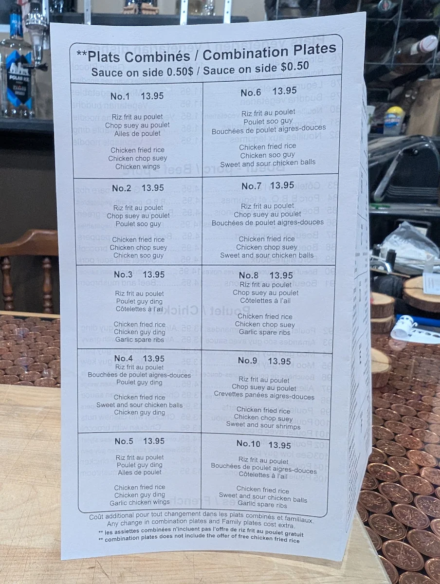 Menu, Ying Wah