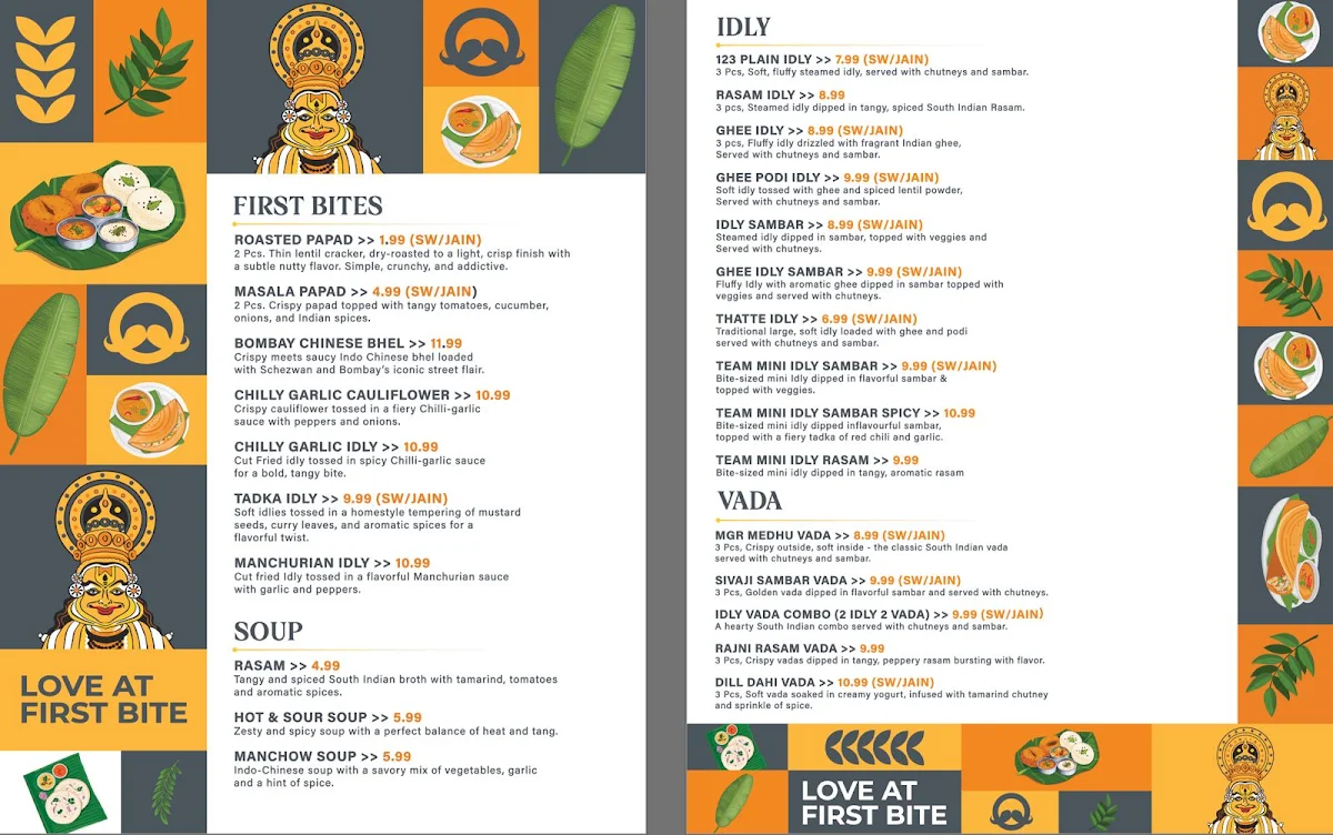Menu, Dosa Boyz - Etobicoke (Pure Vegetarian South Indian Kitchen)