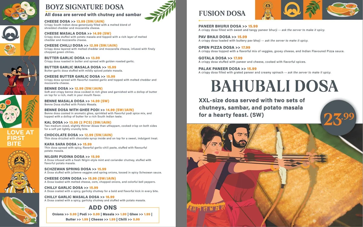 Menu, Dosa Boyz - Etobicoke (Pure Vegetarian South Indian Kitchen)