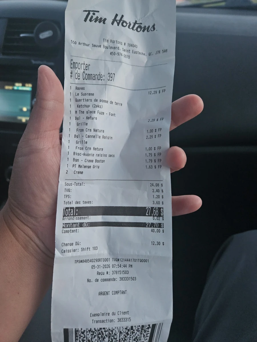 Menu, Tim Hortons