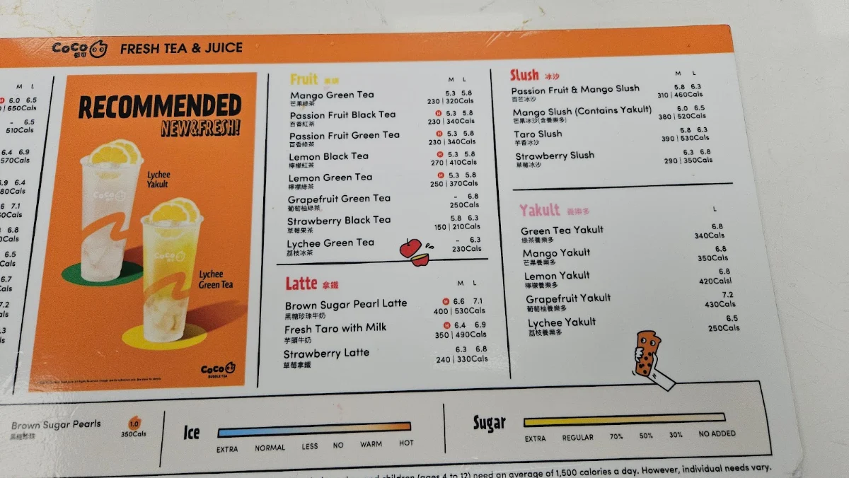 Menu, CoCo Bubble Tea - Meadowvale North Shopping Centre