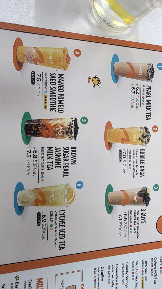 Menu, CoCo Bubble Tea - Meadowvale North Shopping Centre