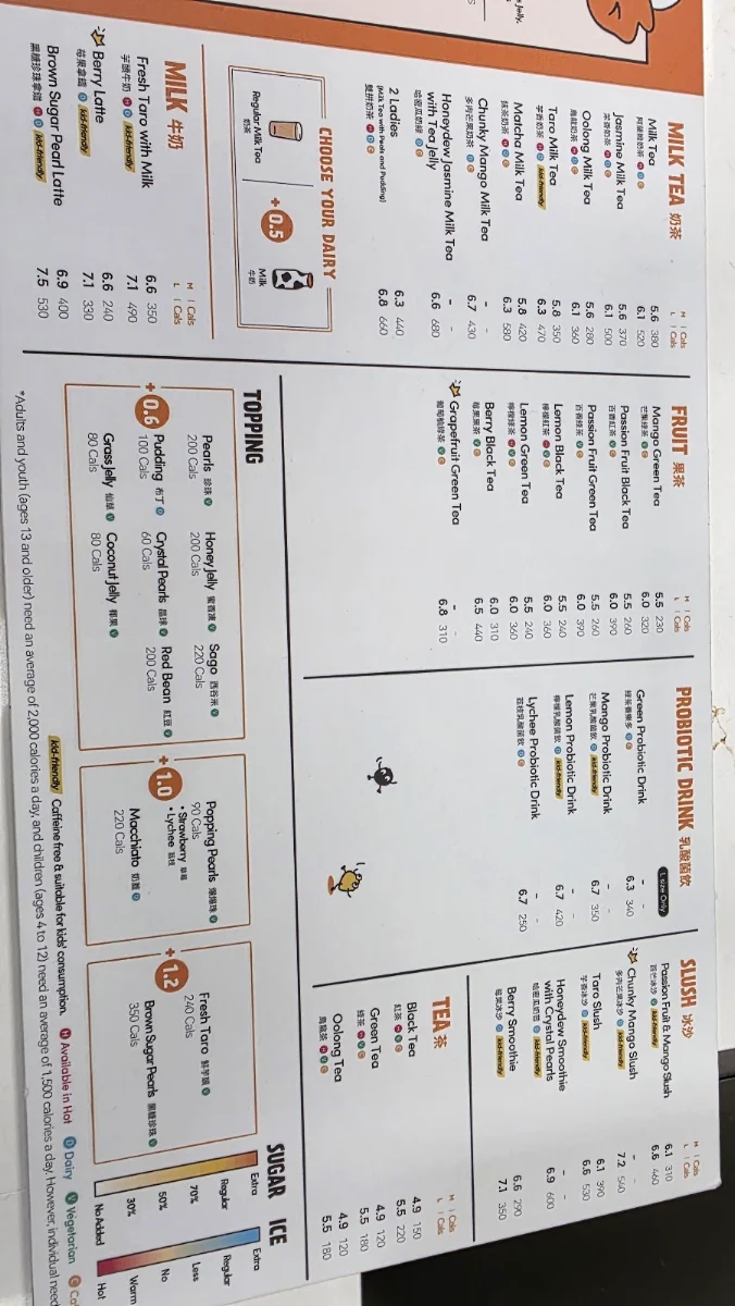 Menu, CoCo Bubble Tea - Meadowvale North Shopping Centre