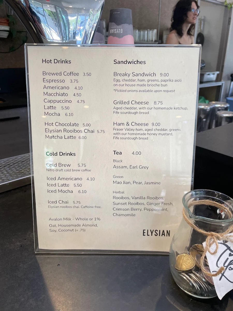 Menu, Elysian Coffee 7th & Ontario