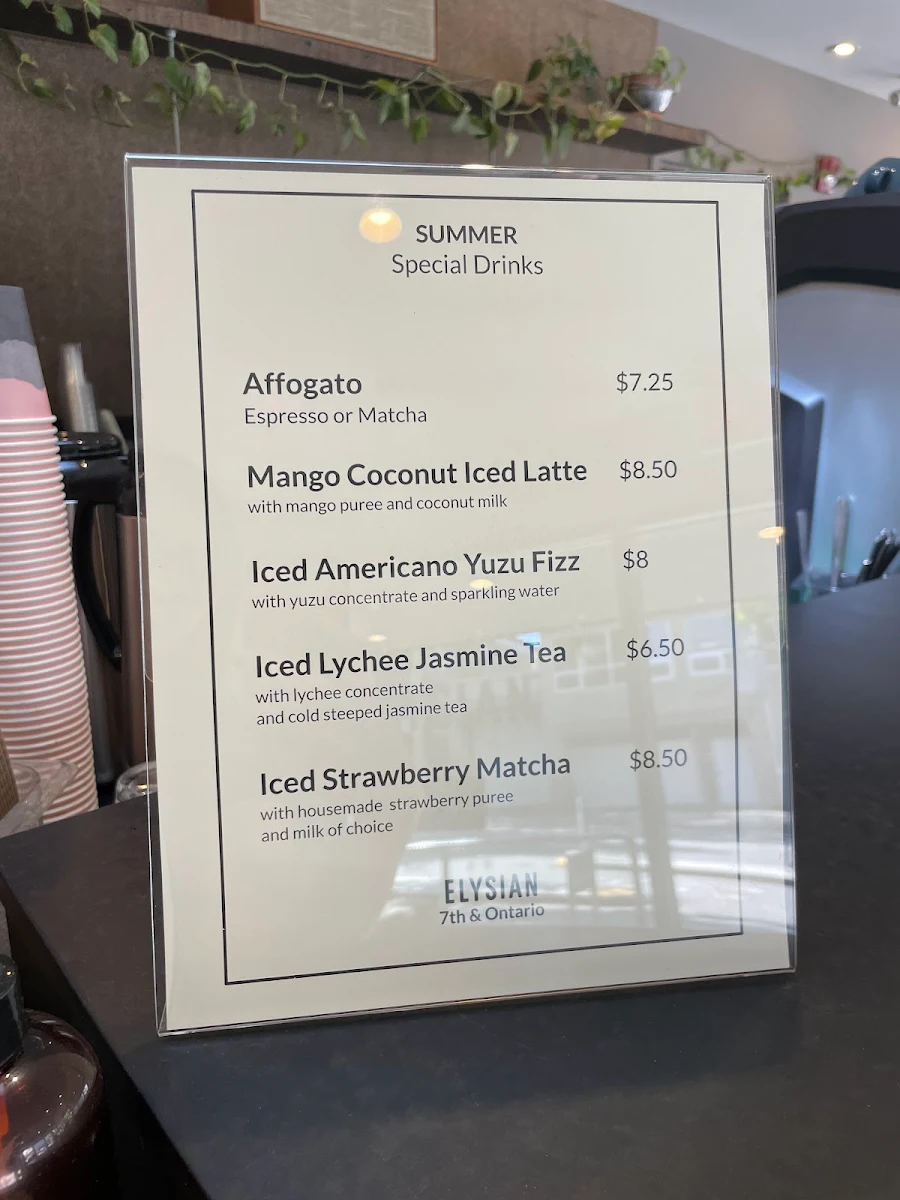 Menu, Elysian Coffee 7th & Ontario