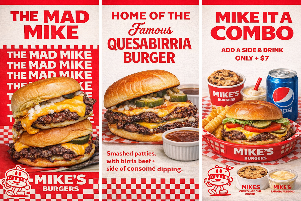 Menu, Mike's Burgers | Smash Burgers & Birria Tacos