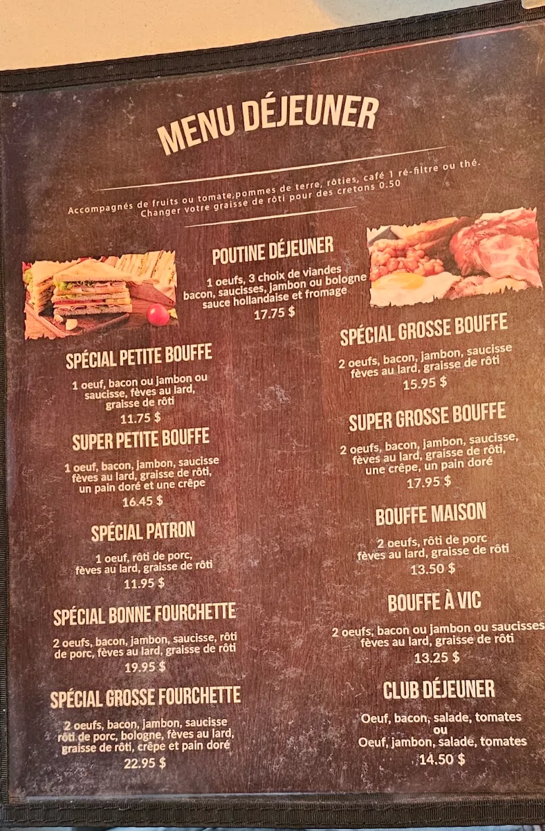 Menu, Restaurant 1 gars 1 fille Chez Vic