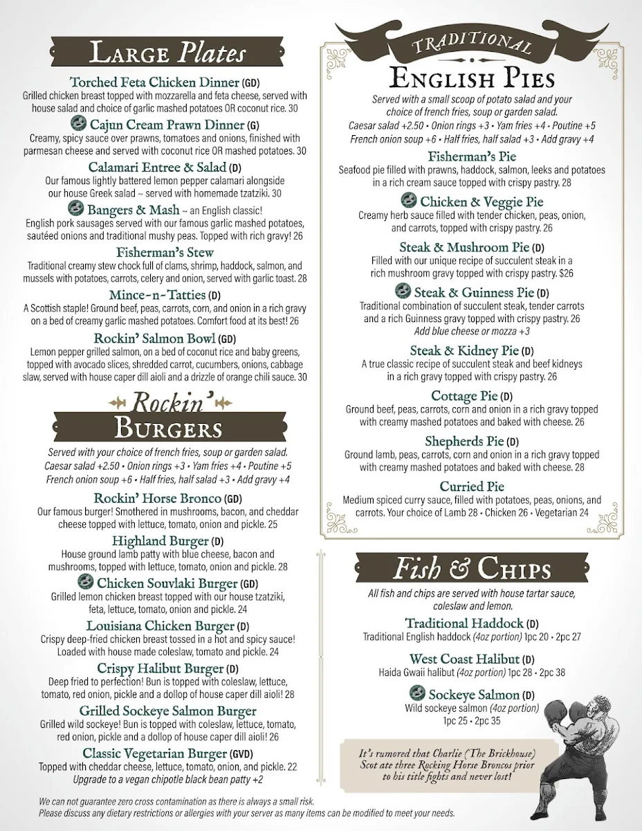 Menu, Rocking Horse Pub
