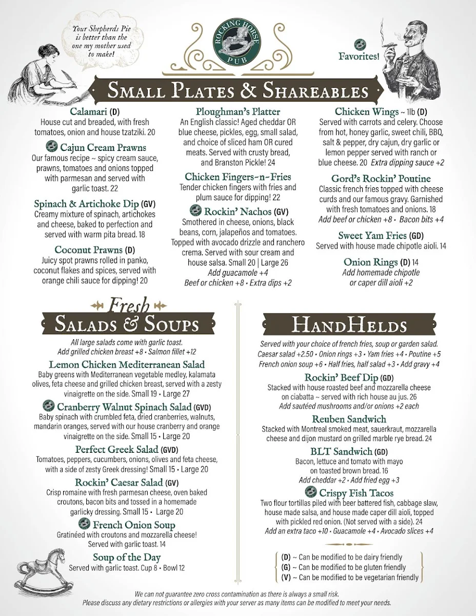 Menu, Rocking Horse Pub