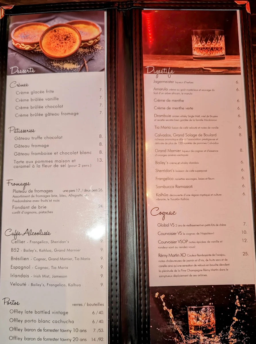 Menu, Resto/Bar à vin Le Cellier