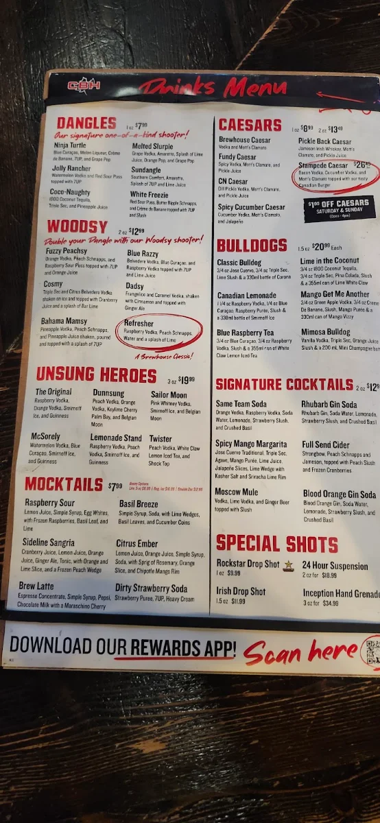Menu, The Canadian Brewhouse (Airdrie)