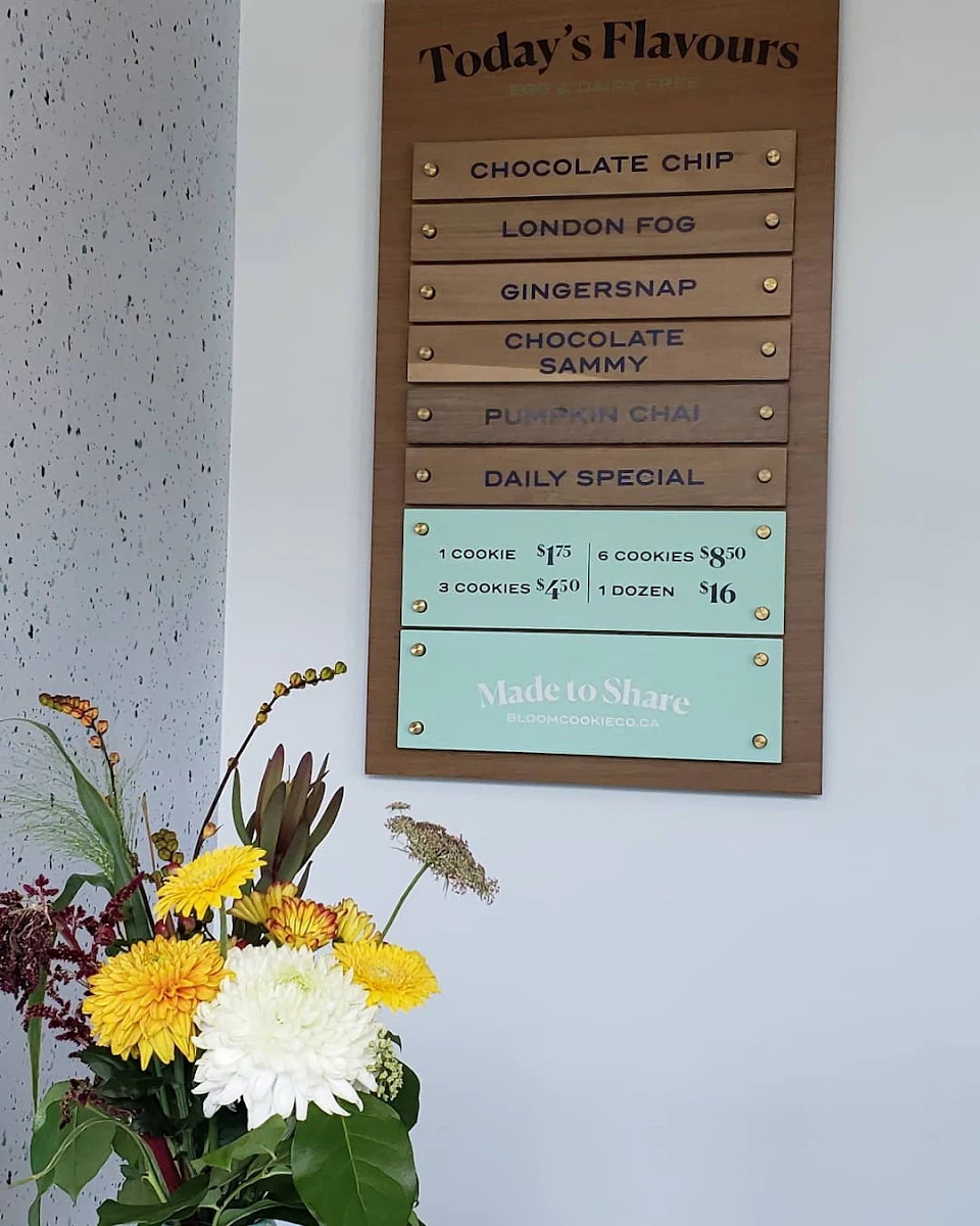 Menu, Bloom Cookie Co.