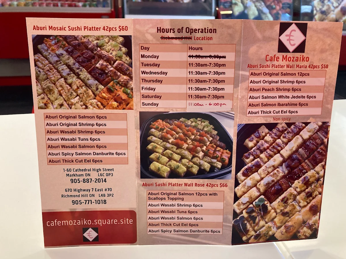 Menu, Cafe Mozaiko