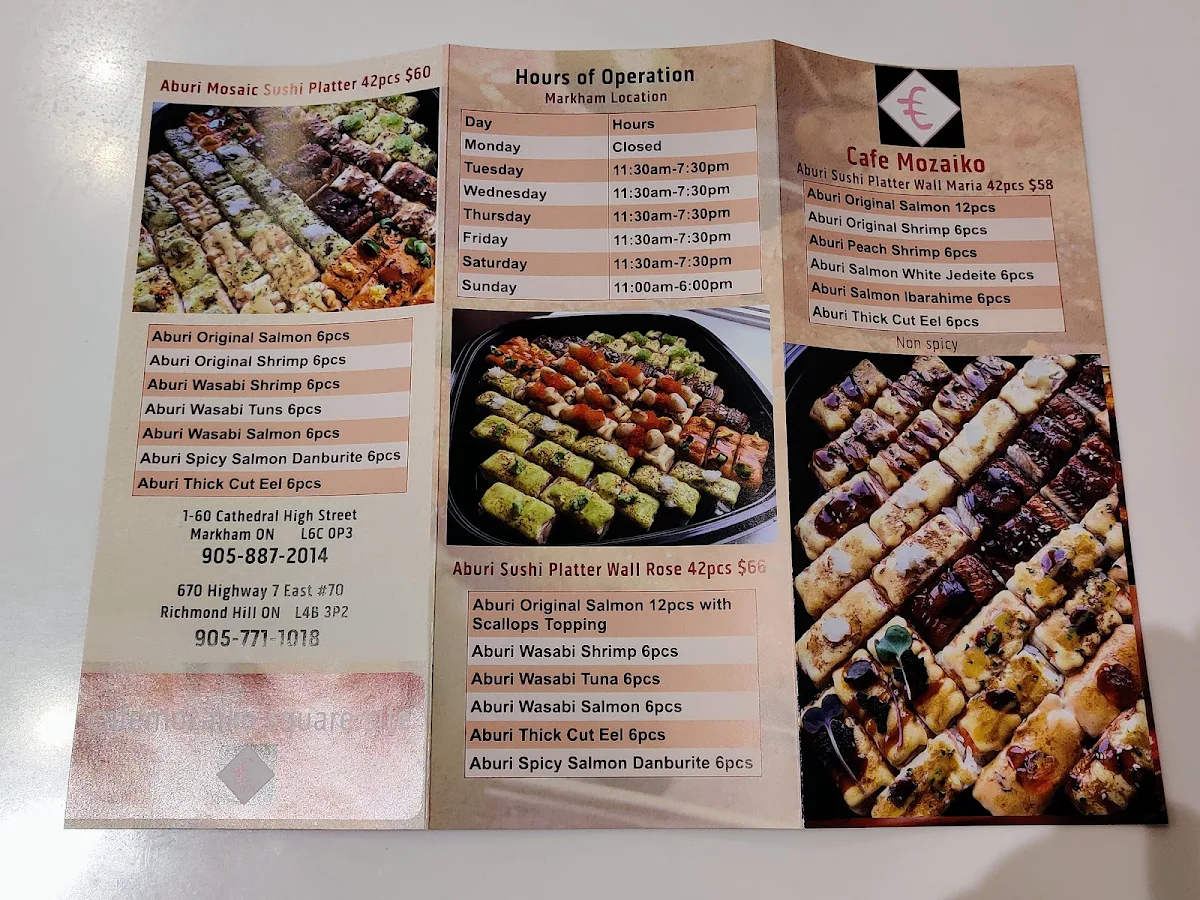 Menu, Cafe Mozaiko