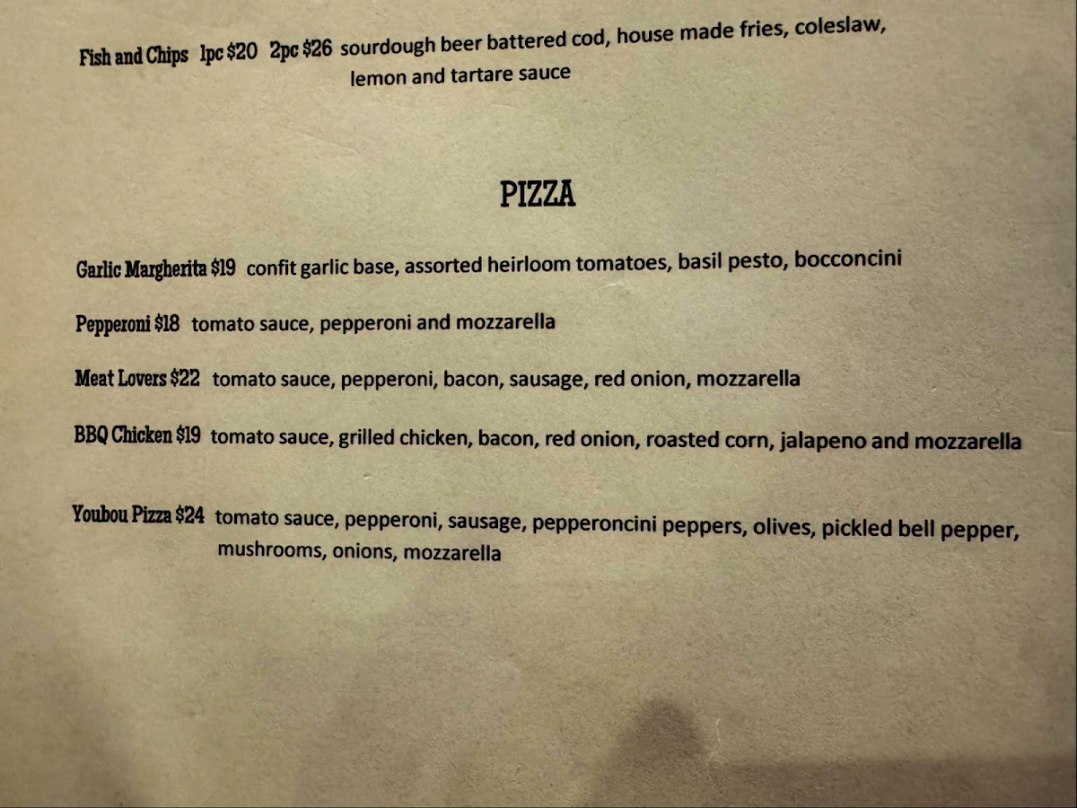 Menu, Youbou Bar & Grill