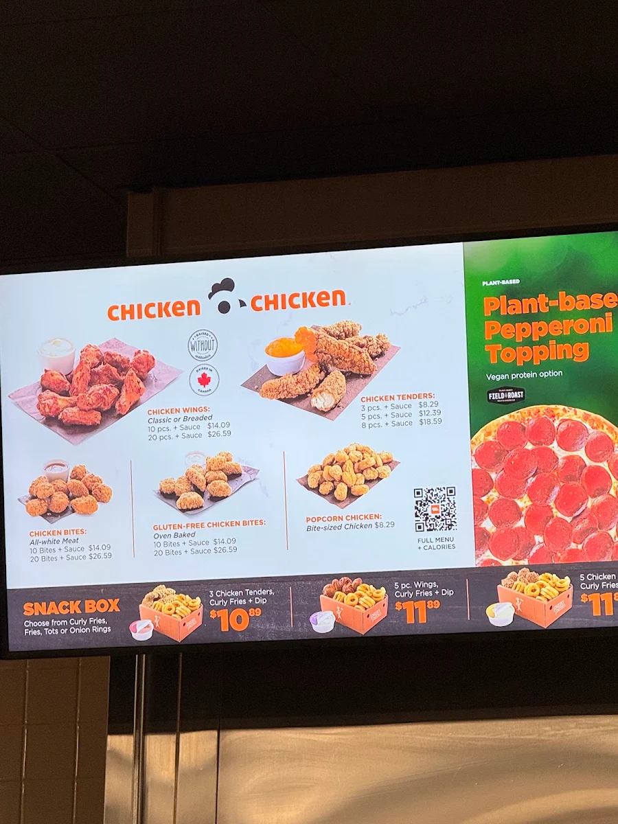 Menu, Pizza Pizza