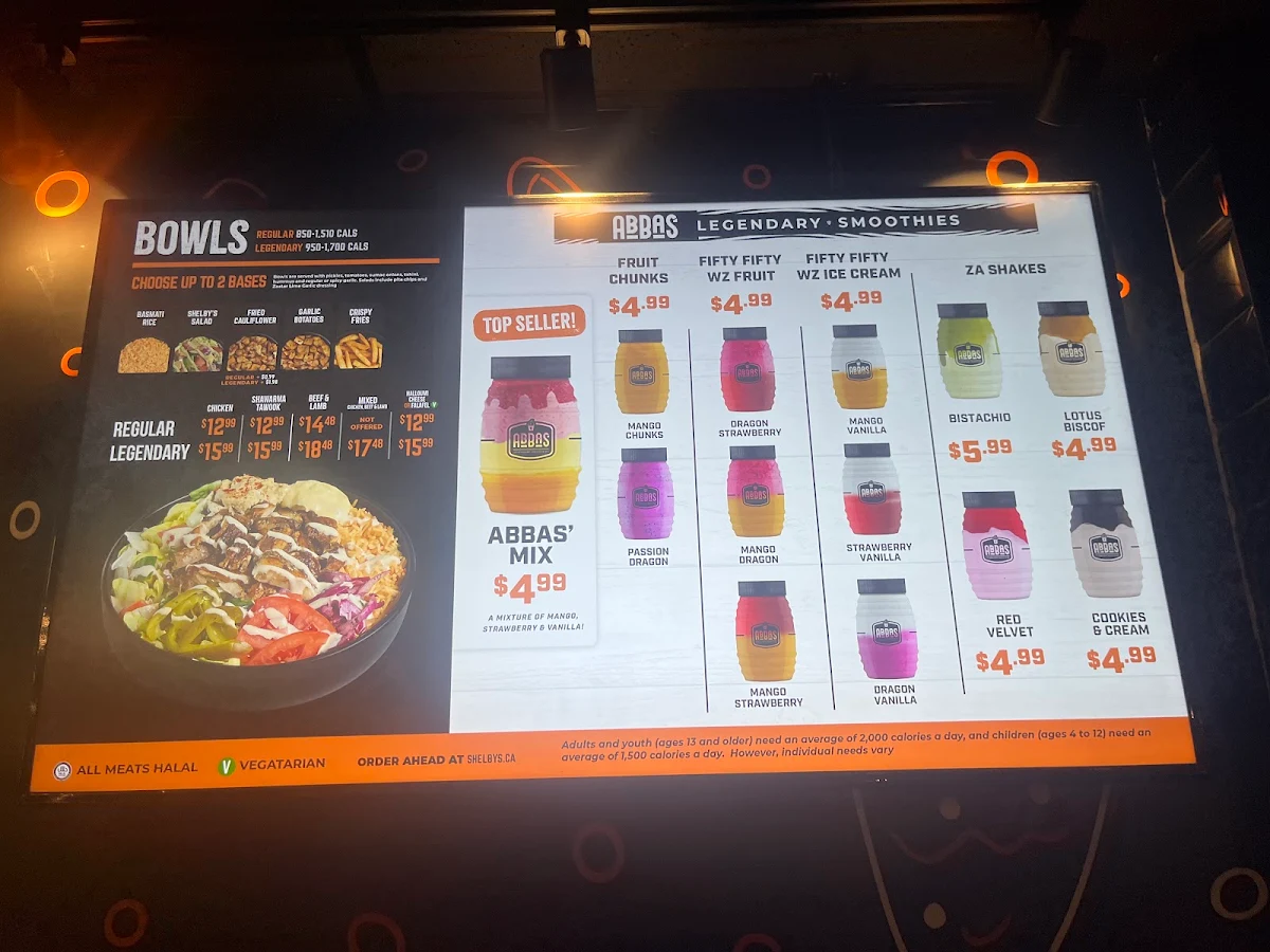 Menu, Shelby’s Legendary Shawarma