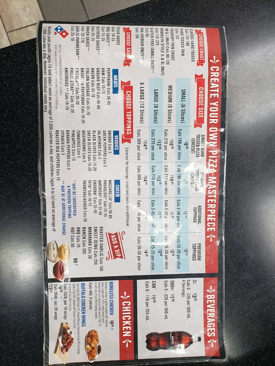 Menu, Domino's Pizza