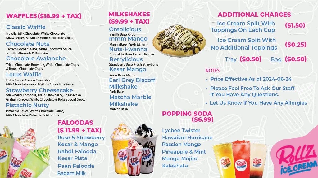 Menu, Rollz Ice Cream & Desserts - Kelowna