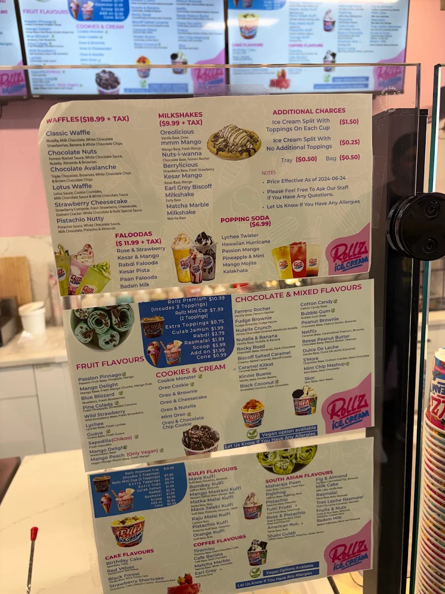 Menu, Rollz Ice Cream & Desserts - Kelowna