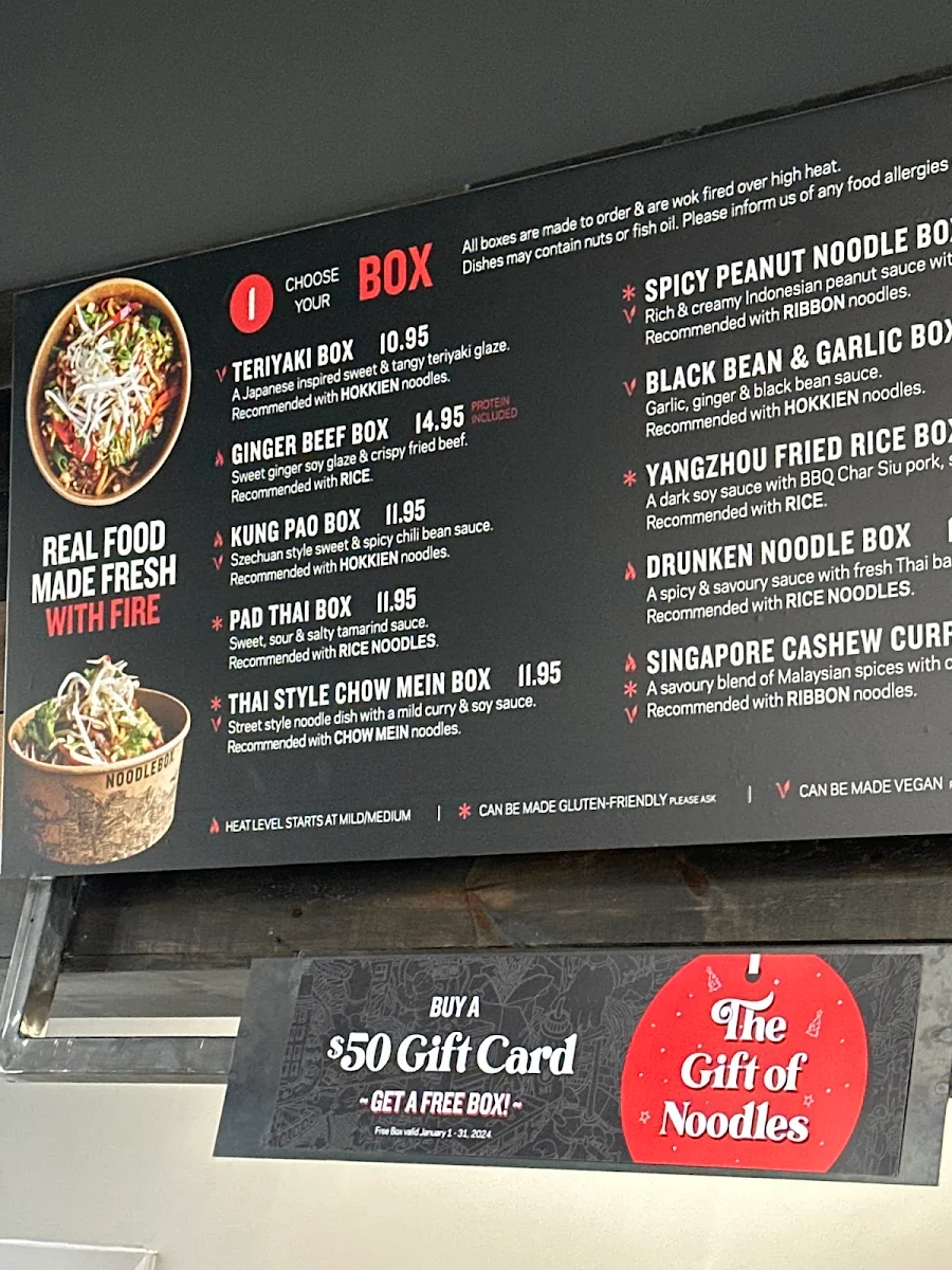 Menu, Noodlebox