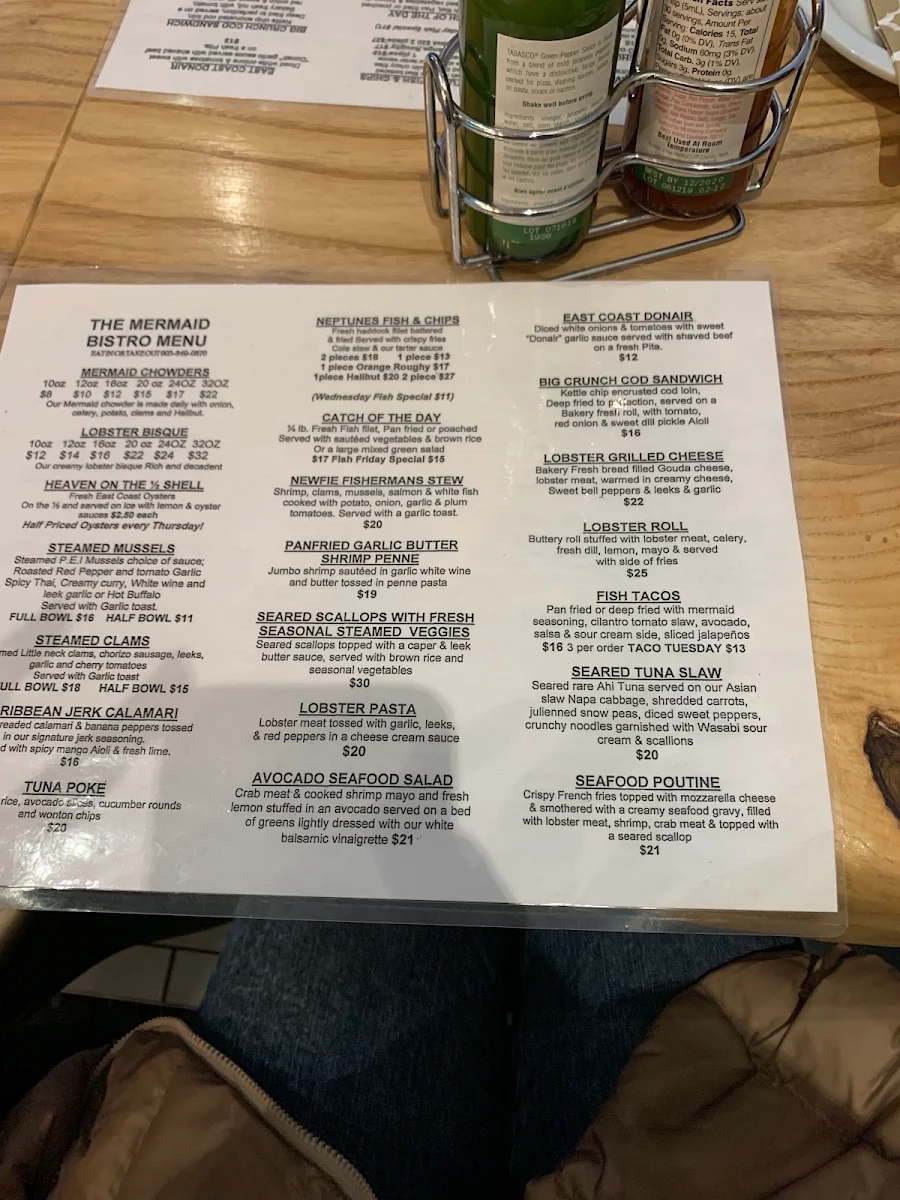 Menu, The Mermaid