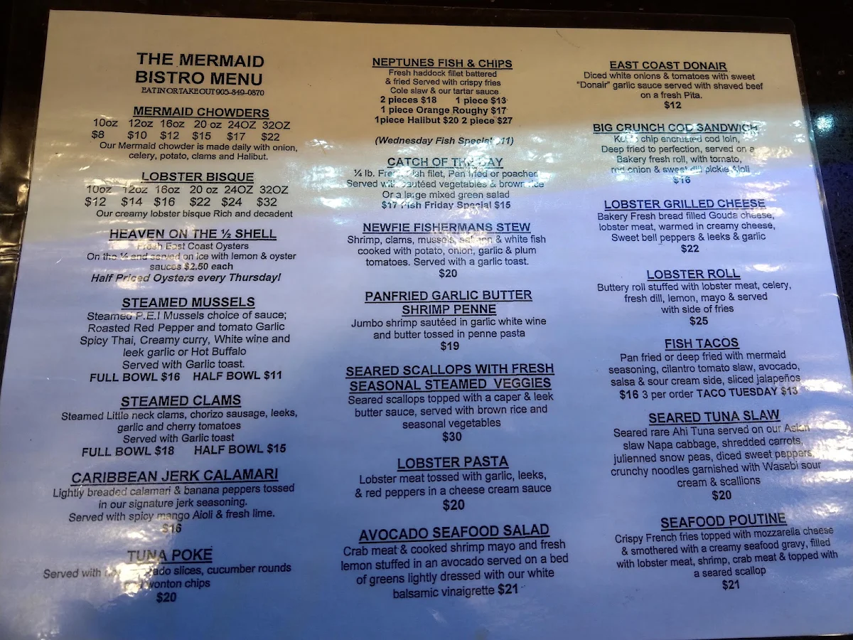 Menu, The Mermaid