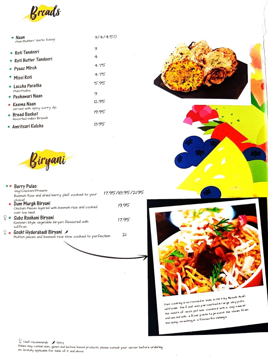 Menu, The Yellow Chilli