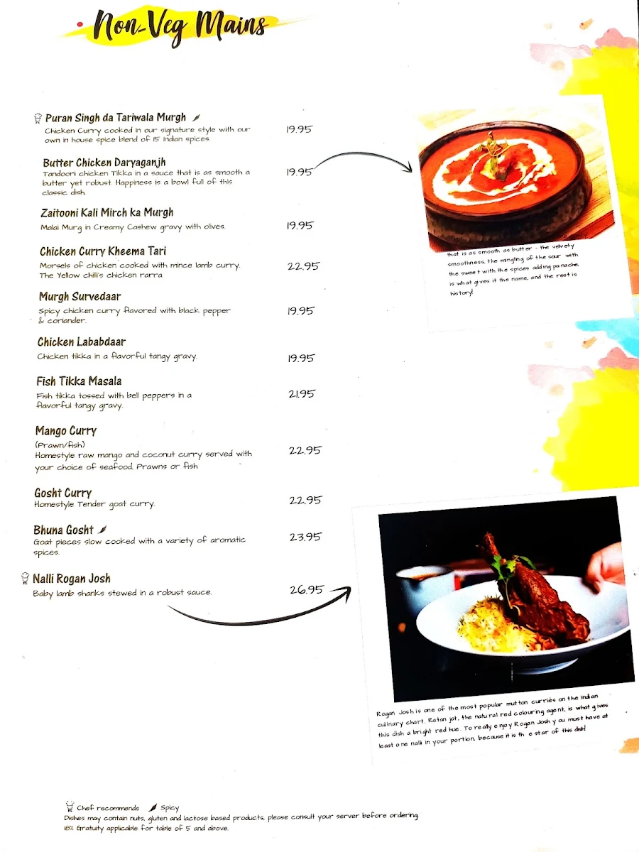 Menu, The Yellow Chilli