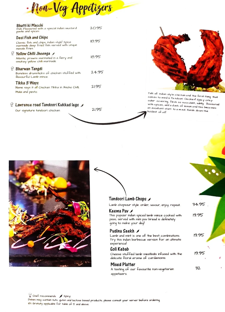 Menu, The Yellow Chilli