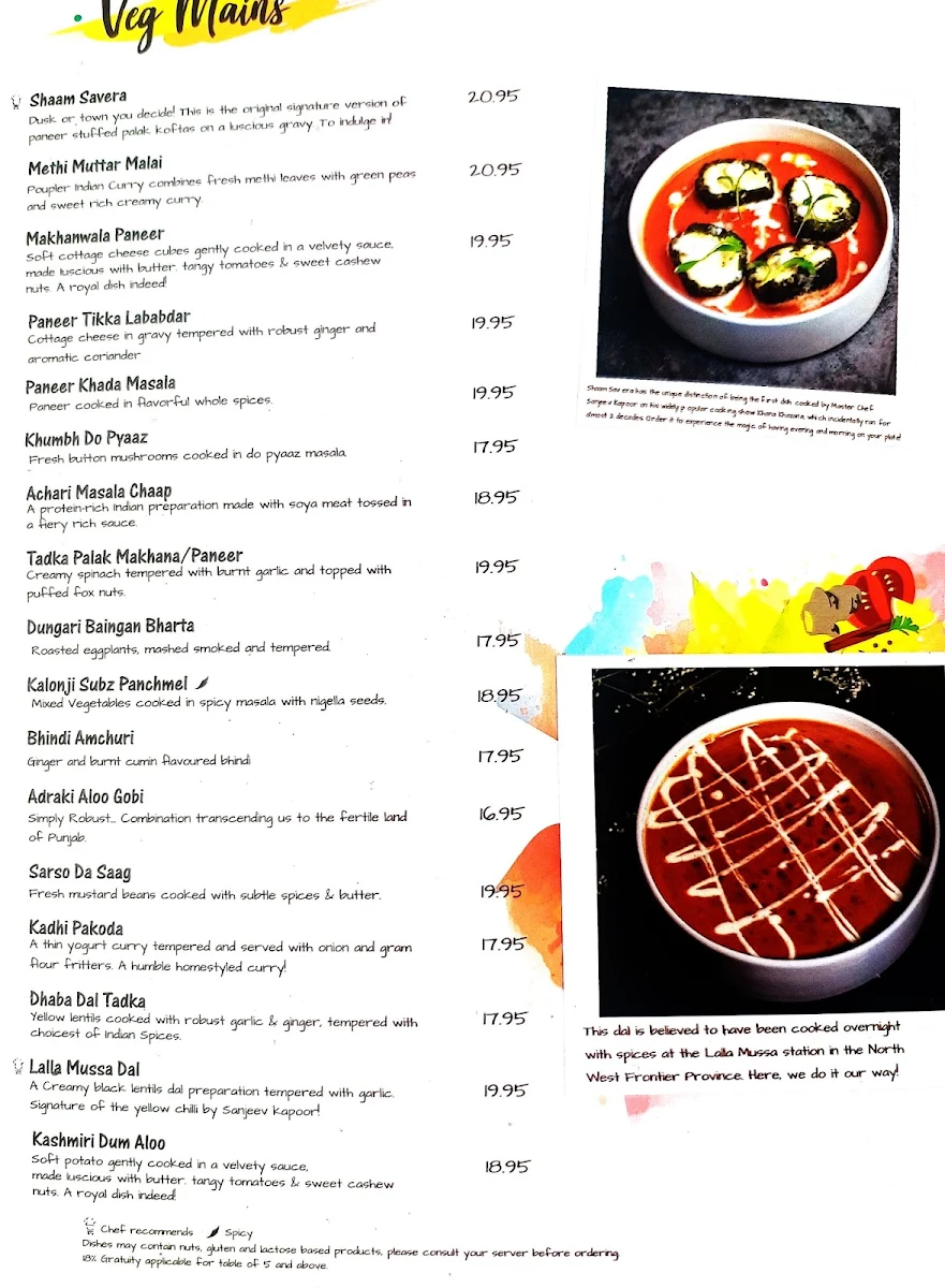 Menu, The Yellow Chilli