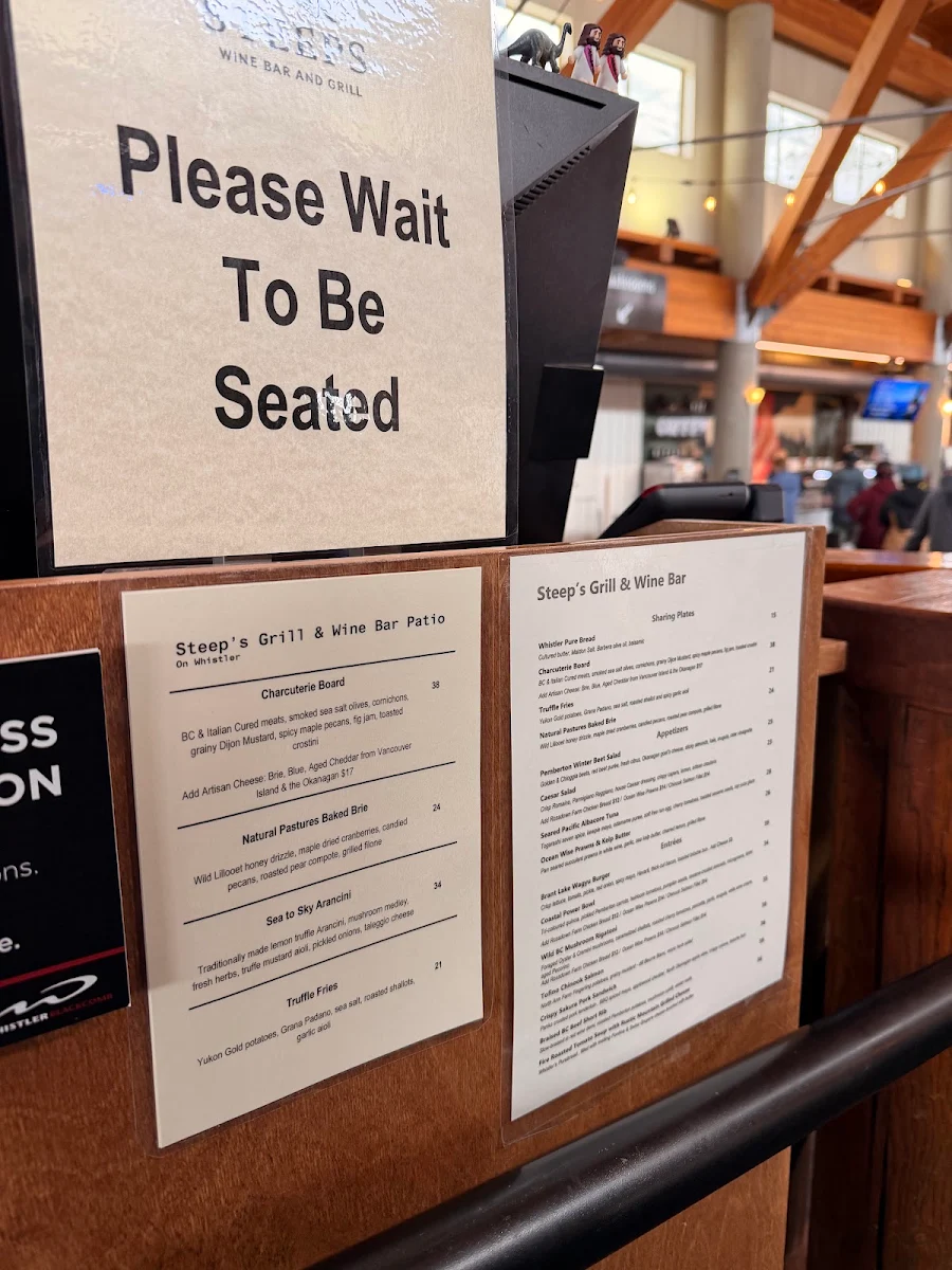 Menu, Steeps Grill On Whistler Mountain