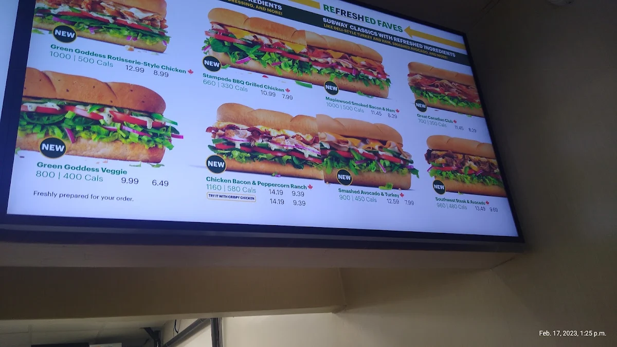 Menu, Subway inside esso gas station