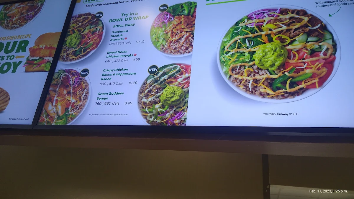 Menu, Subway inside esso gas station