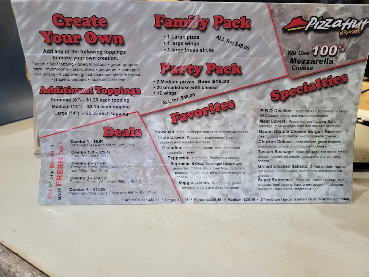 Menu, Pizza Hut Express