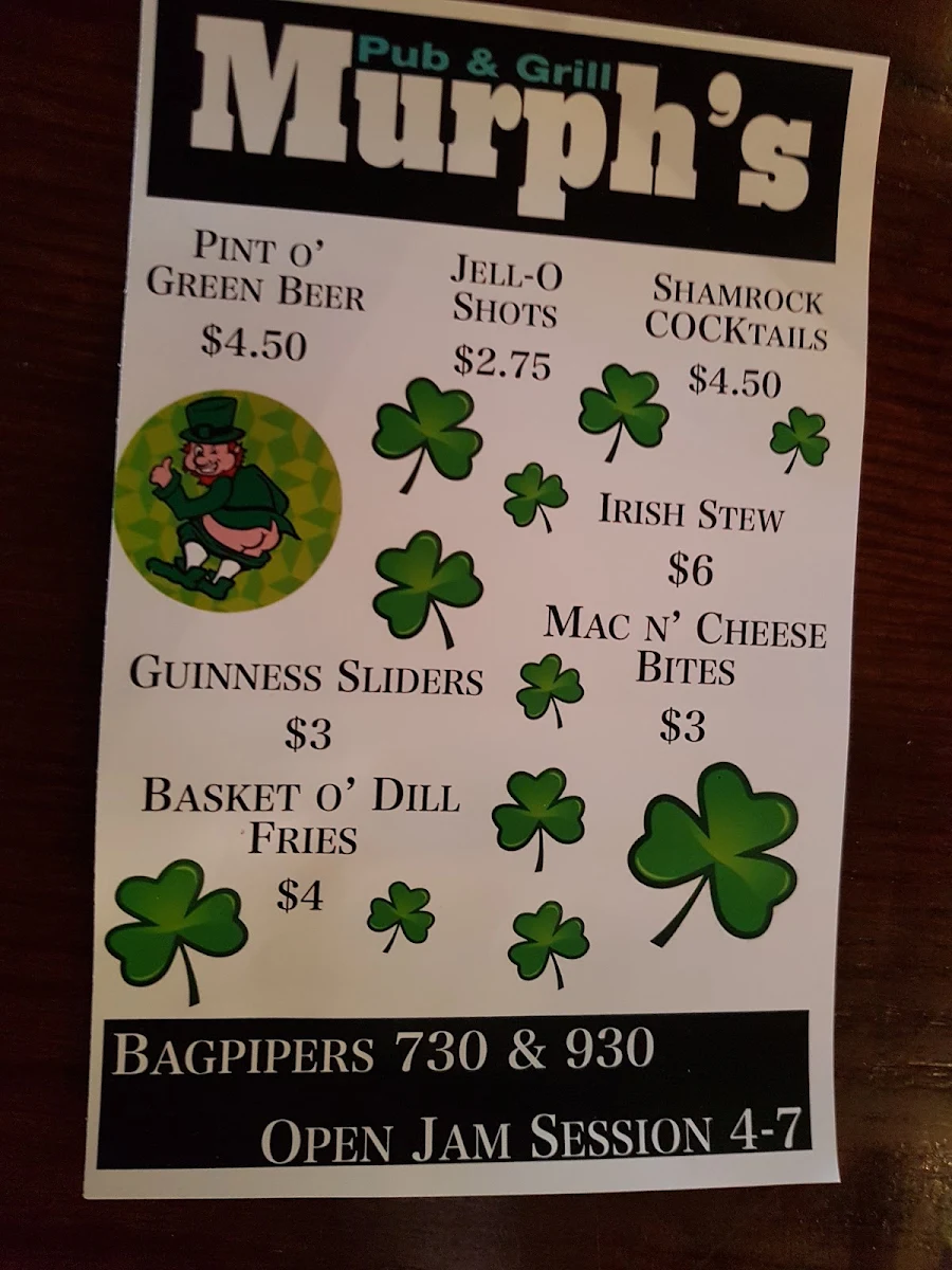 Menu, Murph's Pub & Grill